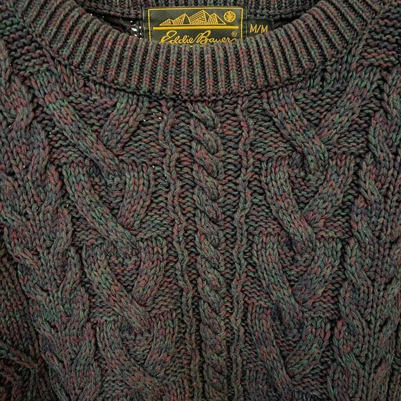 Vintage 90s Eddie Bauer Mens Cable Knit Sweater Size M Outdoor Classic Heritage - Picture 6 of 9